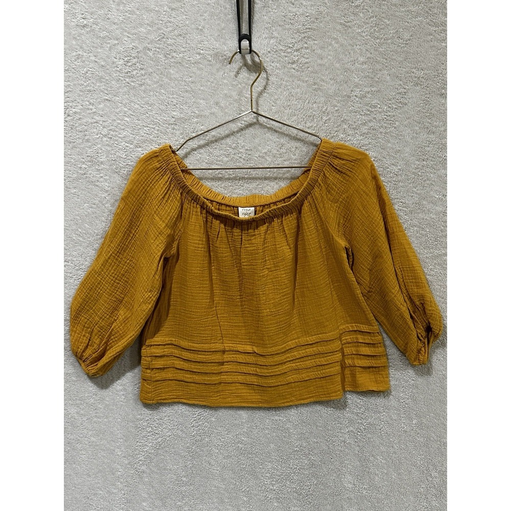 NWT Roan + Ryan Evereve Gold Yellow XS‎ Mira Pleated Gauze Off Shoulder Top